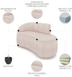 Sofá 2 Lugares Para Sala 140cm Orgânico Wendi Boucle Rose I01  - Mpoze