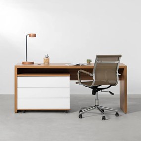 Conjunto Office - Bancada Contemporânea Louro Freijó 1,80m + Módulo Contemporâneo Louro Freijó e Branco - 85cm + Cadeira de Escritório Noruega