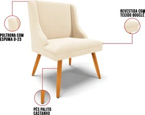 Cadeira Sala de Jantar Pé Palito Castanho kit 2 Liz Bouclê D03 - D'Rossi - Bege