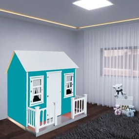 Casinha de Brinquedo com Cercado e Cortinas Azul/Branco L12 - Gran Belo