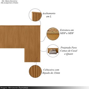 Cabeceira Decorativa Ripada 240cm Queen/Casal Noronha Nature G77 - Gran Belo