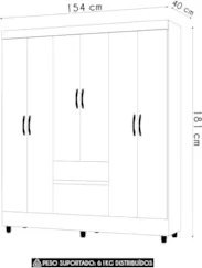 Guarda Roupa Solteiro 154cm Com 6 Portas Mayra Branco Flex V02 - Mpoze