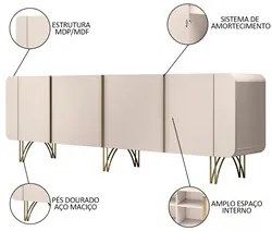 Balcão Buffet Piacente Com Cristaleira Alvora H01 Off White - Mpozenat
