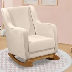 Poltrona Amamentação Base Madeira Balanço Vick Veludo Off F03 - Mpozen