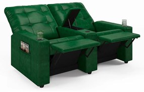Poltrona do Papai Reclinável Sala de Cinema Movie 2 Lugares Manual Baú USB PU Verde Musgo G23