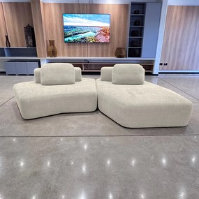 Sofá Ilha Sala de Estar Modulado Dakota com Chaise Encosto Almofadas Soltas Bouclê Rústico Greige G33 - Gran Belo