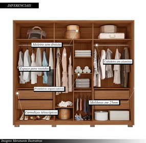 Guarda Roupa Casal Lume com 6 Portas de Bater e 4 Gavetas MDP Freijo/OffWhite G11  Gran Belo