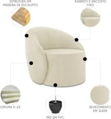 Sofá 4 Lugares 220cm Wendi e Poltrona Steve Suede Bege I01  - Mpozenat