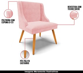 Kit 6 Cadeiras Decorativas Sala de Jantar Pés Palito de Madeira Firenze Suede Rosa Bebê/Natural G19 - Gran Belo