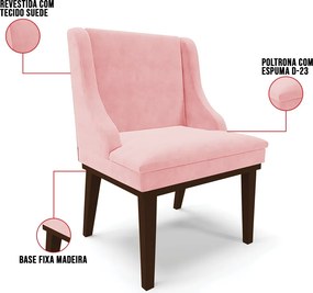 Cadeira de Jantar Liz Suede Base Fixa Madeira Tabaco D03 - D'Rossi - Rosa Bebê
