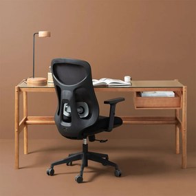 Conjunto Office - Escrivaninha Arp Nozes com Tampo Vidro Incolor 1,60m + Cadeira de Escritório Kira Baixa Preto