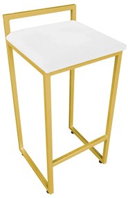 Banqueta Pietra Suede Base Dourado - Branco