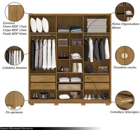 Guarda Roupa Casal Marlin 6 Portas de Bater 4 Gavetas com Nichos MDF Nature G98 - Gran Belo