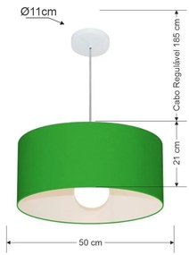 Lustre Pendente Cilíndrico MD-4052 Cúpula em Tecido 50x21cm Verde Folha - Bivolt