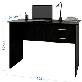 Mesa Escrivaninha Escritório Home Office 2 Gavetas Preto