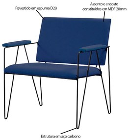 Kit 2 Poltronas Decorativas Base em Aço Preto Eslovenia Linho Azul Marinho G17 - Gran Belo