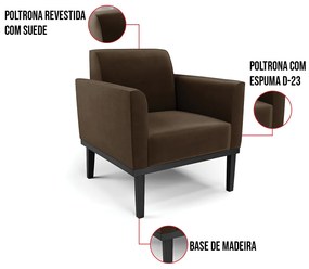 Poltrona Base de Madeira Fixa Preto Marisa Suede  D03 - D'Rossi - Marrom