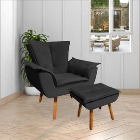 Poltrona Decorativa Pés Palito Charger Veludo Preto G19 - Gran Belo