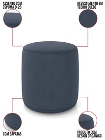 Puff Redondo Orgânico para Sala Kit 2 Malu Suede M11 - D'Rossi - Azul Marinho
