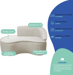 Divã Recamier Curvo Sala de Estar Recepção Marrocos 150cm Lado Esquerdo Linho
