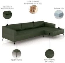 Sofá 5 Lugares 346cm Com Chaise Direito Eko Couro Verde Z55 - Mpozenat