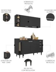 Armário de Cozinha CP12 e Tampo 118cm Pérola M24 Preto      - Mpozenat