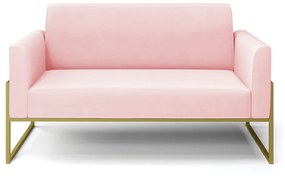 Sofá Namoradeira Base Industrial Alta Dourado Marisa Suede D03 - D'Rossi - Rosa Bebê