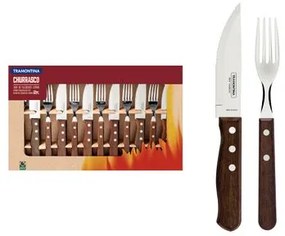 Jogo de Talheres Jumbo Tramontina Churrasco Aço Inox Cabos de Madeira 12 Peças