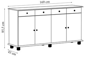 Buffet Decorativo Ivan Madeira 4 Portas e 4 Gavetas Carvalho/Branco G74 - Gran Belo