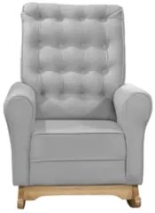 Poltrona Amamentação Base Madeira Balanço Maju Veludo Cinza F03 - Mpoz