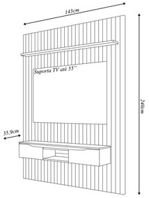 Painel Suspenso Ripado Seko TV 55" Portas Basculantes Borda Chanfrada Bali/Cedro G18 - Gran Belo