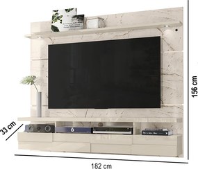 Painel TV 60 Pol 182cm Bancada Suspensa para Sala Quelen Calacata/Off White M20 - D'Rossi