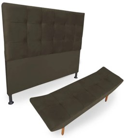 Cabeceira com Calçadeira Casal 140cm Maya Suede Marrom - Sheep Estofados - Marrom