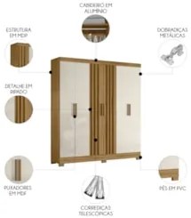 Guarda Roupa Casal 195cm Ripado Arlon Z17 Freijó/Off White - Mpozenato