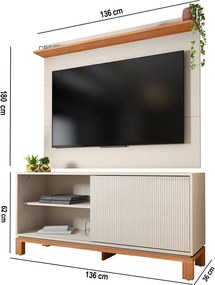 Painel TV 45 Pol 136cm com Rack Bancada para Sala Visari Off White/Freijó C01 - D'Rossi