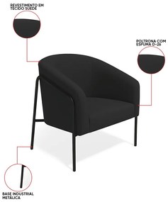 Poltrona Sala Industrial Alta Preto Stella Suede D03 - D'Rossi - Preto