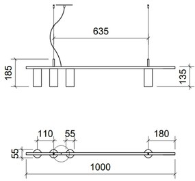 Pendente Retângular 100X5,5X18,5Cm Tubo Assimetrico Alumínio 4Xmr16 -... (CHAMPANHE)