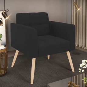 Poltrona Elisa Veludo Pés Palito Natural D03 - D'Rossi - Preto