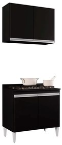 Kit Armário Aéreo e Balcão para Cooktop de Cozinha 02 Portas Diana 80 cm L06 - D'Rossi - Preto