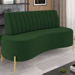Sofá 2 Lugares 135cm Pés Aço Dourado Tamar Veludo Verde Z08 - Mpozenat