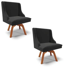 Kit 02 Cadeiras de Jantar Liz Veludo Preto Base Giratória de Madeira Mm35 D03 - D'Rossi