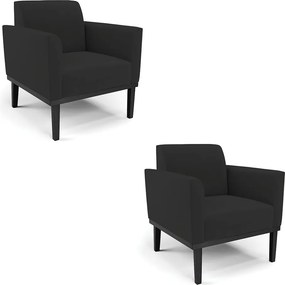 Kit 2 Poltronas Decorativas Isabella Pés Fixo em Madeira Preto Veludo Preto G19 - Gran Belo