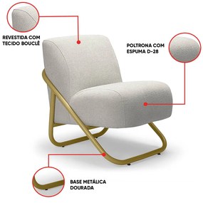 Poltrona Sala Decorativa Industrial Dourado Martina Bouclê Cinza K01 - D'Rossi