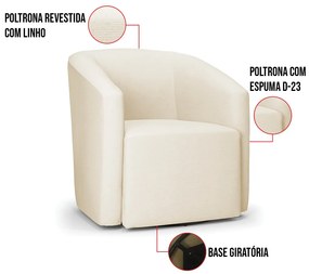 Poltrona Decorativa Base Giratória Stella Max Linho Bege D03 - D'Rossi