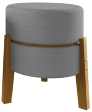 Puff Redondo Decorativos 38cm Pés Madeira Nilo Boucle Cinza E05 - Mpoz