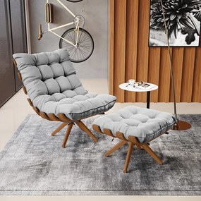 Puff Giratório Costela Suede Cinza Base de Madeira MA30 M11 - D'Rossi