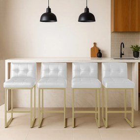 Banqueta Cozinha Alta com Encosto Industrial Kit 4 Champanhe Lirina PU C05 - D'Rossi - Branco