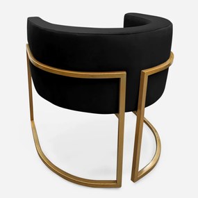 Poltrona Decorativa Base Metal Dourada Luna Veludo Preto - Sheep Estofados - Preto