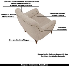Poltrona Decorativa Pés em Madeira Petra Linho Cru G45 - Gran Belo