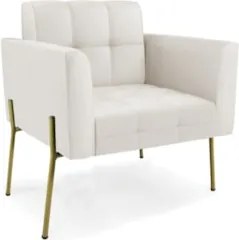 Poltrona Sala Pé Metal Dourado Kit 2 Ana Sintético Bege - Ibiza